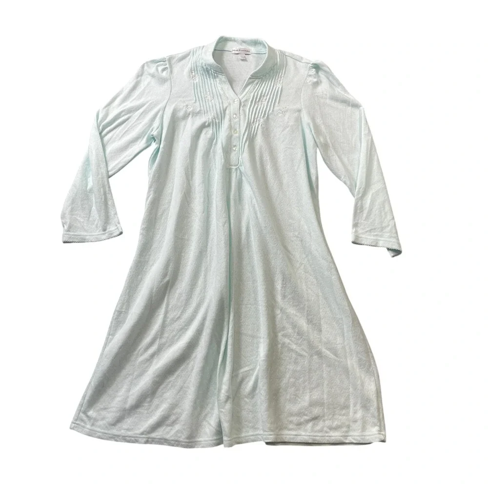 Miss Elaine Large Nightgown Seafoam Green Polyester Blend Embroidered 3/4 Sleev